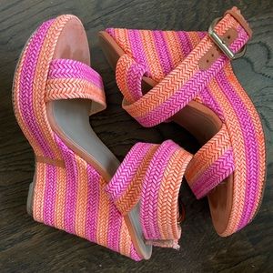 Stuart Weitzman braided leather ankle strap wedge platform